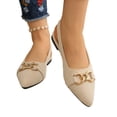 thumbnail image 4 of Beige Womens Slingback Flats Pointed Toe Elastic Back Strap Flock Upper Gold Chain Accent Padded Insole Casual Spring Summer Shoes Size 6.5, 4 of 9