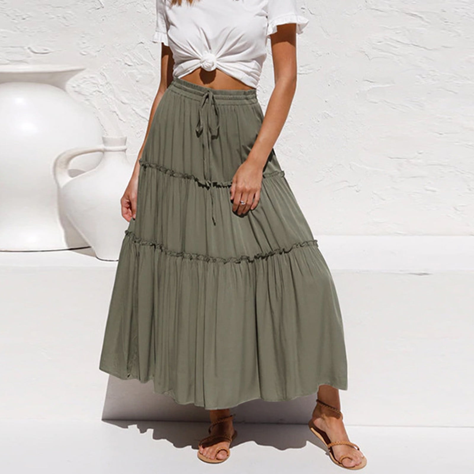 RKSTN Womens Maxi Skirts Summer 2024 Fashion Solid Color