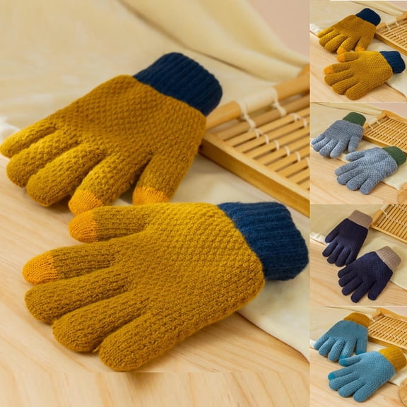 YABCSAZ Women's Jacquard Knit Thermal Gloves, Winter Thermal Gloves with Fleece Lined Touchscreen Thumbs, Windproof Knit Gloves for Women Warm Mittens, Yellow