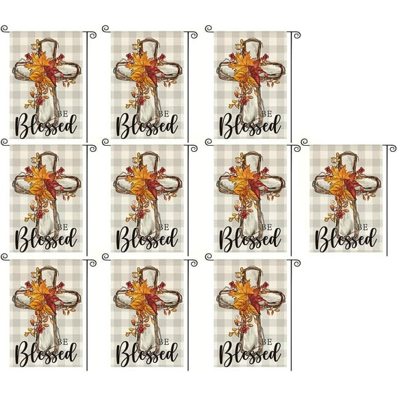 Autumn Harvest Burlap Garden Flags 12x18 Inch Sized Holiday Burlap Crosses Pattern Garden Flags for Thanksgiving Day