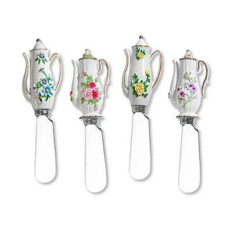 

Mr. Spreader 4-Piece Tea Time Hand Painted Resin Handle with Stainless Steel Blade Cheese Spreader/Butter Spreader Knife Assorted