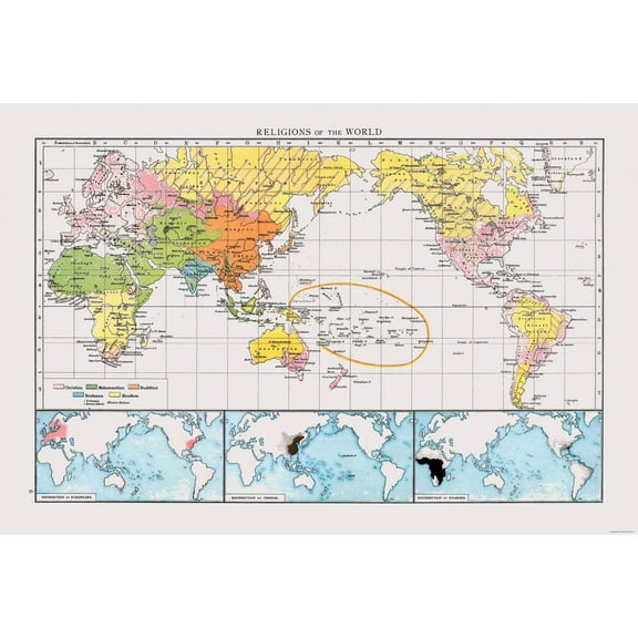 Historic Map - World Religions - 34.02 x 23 - Vintage Wall Art