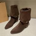 thumbnail image 7 of Winter Knee-Length Two-Way Boots, Solid Color Cuffed Mid-Calf Suede Boots, Thick Heel Pointed Toe, Stylish Casual Footwear for All Occasions, 7 of 7