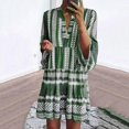 thumbnail image 1 of Femmes Manches Longues Boho Graphique Imprimé Robe en Vrac V-Cou Mini Robe, 1 of 7
