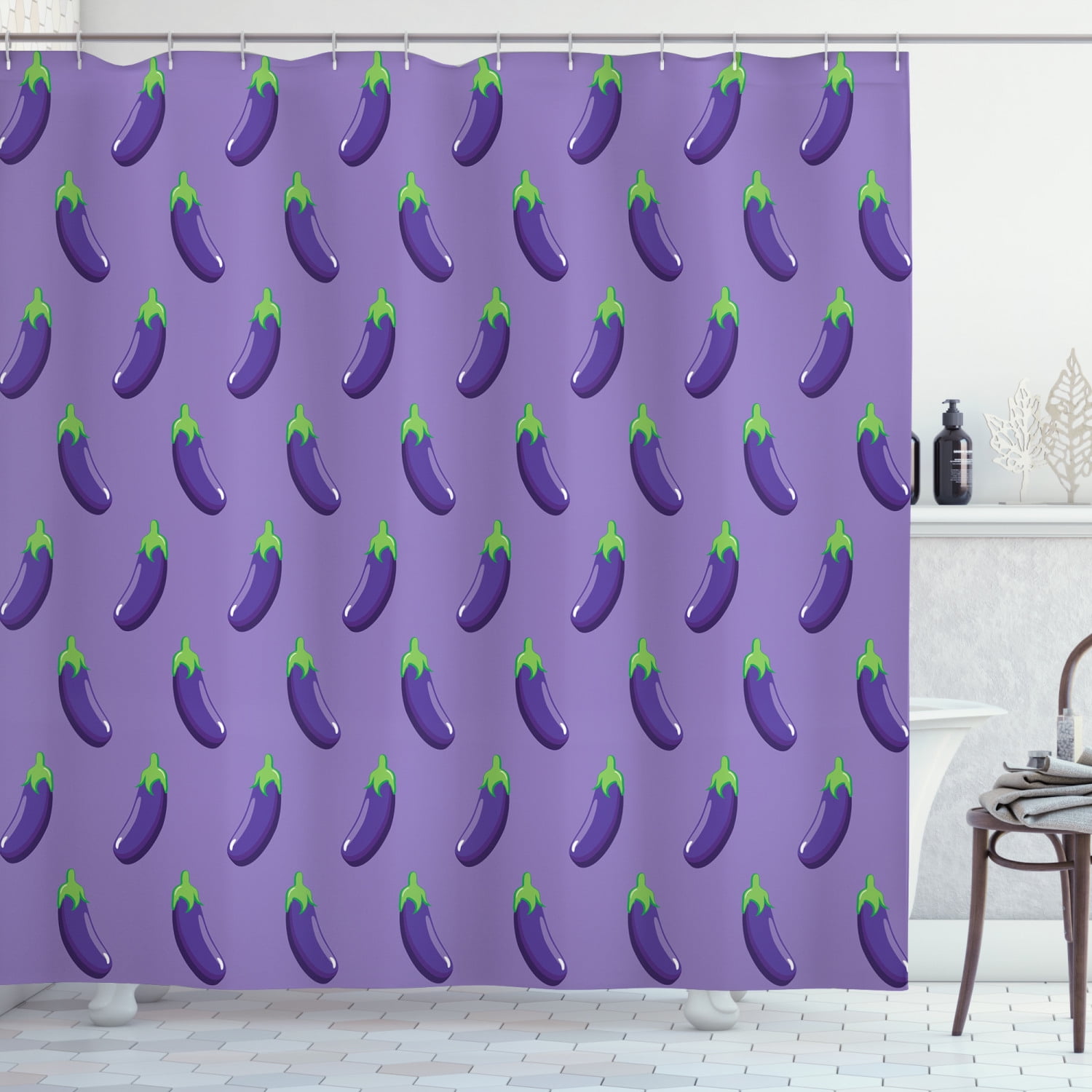 Eggplant Shower Curtain, Appetizing Eggplants in Order Symmetrical
