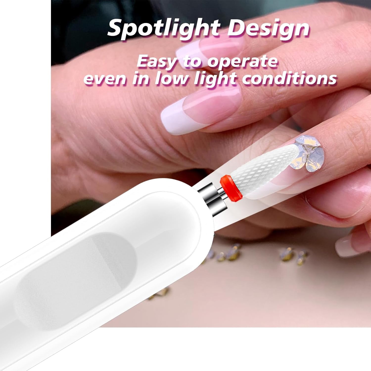 Portable Cordless Nail Drill Manicure Pedicure Drill Acrylic Gel Nail Shape Tools Nail Grinding Machine with Spotlight Red