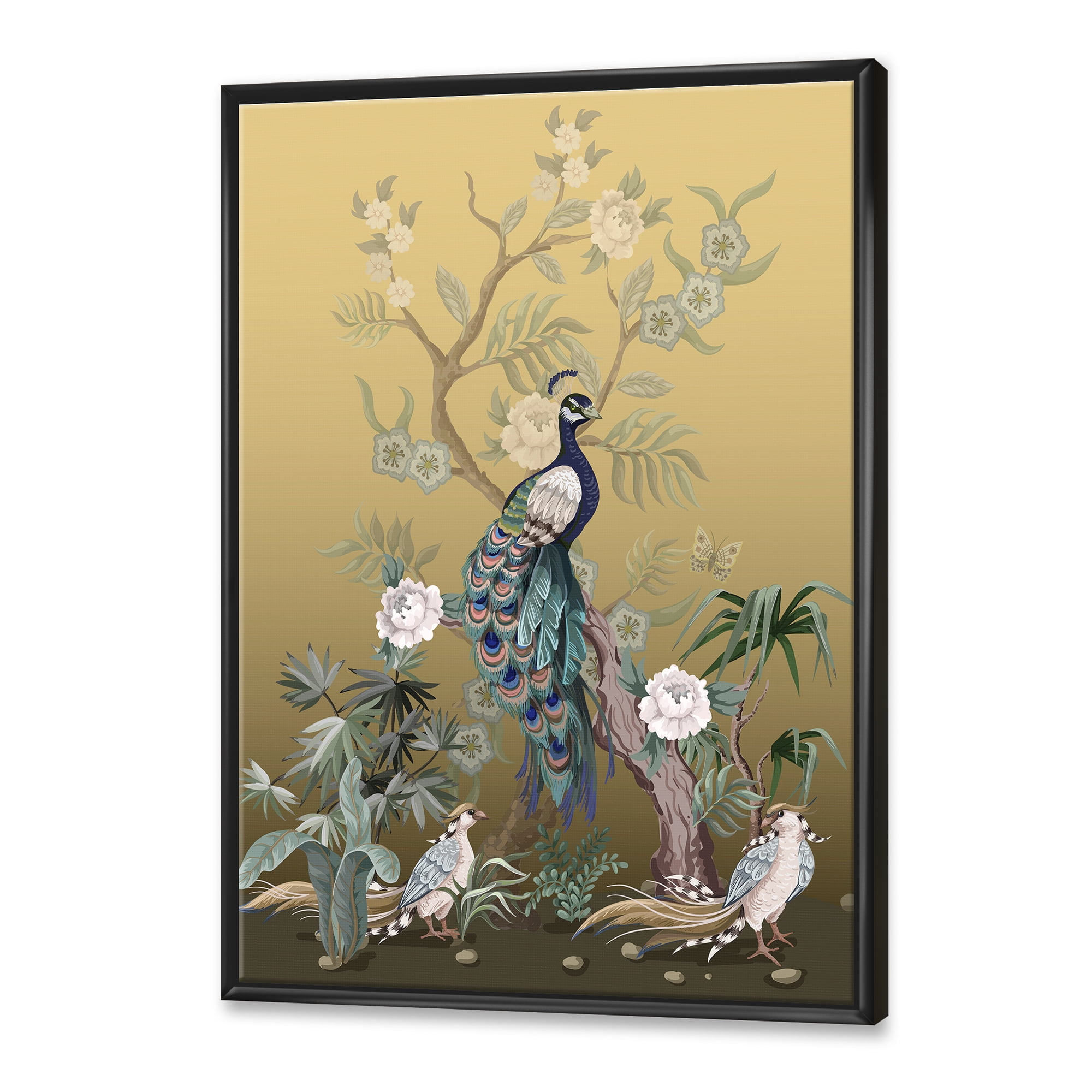 Designart 'Chinoiserie With Peonies and Birds VI' Traditional Framed Canvas Wall Art Print