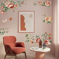 2Sheets Rose Vine Wall Stickers Peel and Stick Wall Art Decals Watercolor Floral Wall Art Murals for Bedroom Cabinet Door TV Background Wall Decor Large Size Wall Decorative Stickers