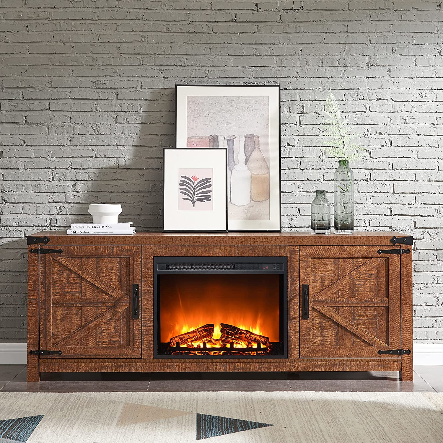 Brick fireplace tv stand deals