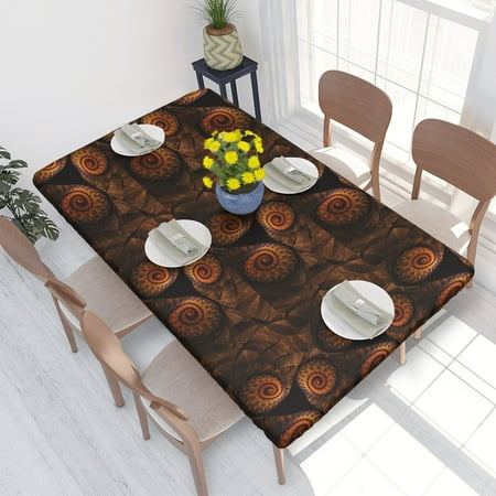 

Home Deluxe Tablecloth Brown-Swirls-36141 Waterproof Elastic Rim Edged Table Cover- For Christmas Parties And Picnics 4ft