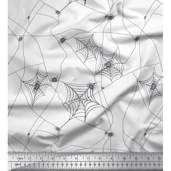 Soimoi White Cotton Duck Fabric Web & Spider Insects Decor Fabric Printed Yard 42 Inch Wide