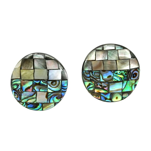Natural Mosaic Blacklip and Abalone Shell Split Circle Post Stud Earrings