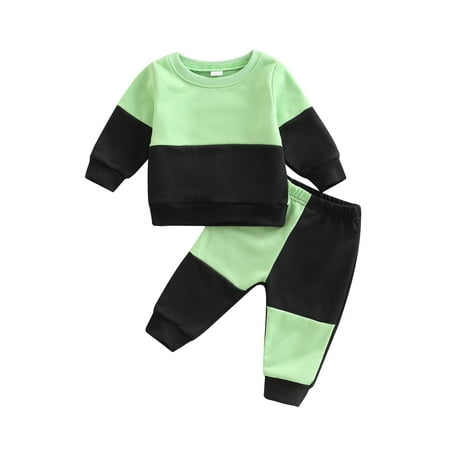 

jaweiwi Toddler Baby Boys Long Pants Outfits Set Contrast Color Patchwork Long Sleeve Crew Neck Tops Sweatshirt + Elastic Waist Pants 3 6 12 18 24 Month 3 Years