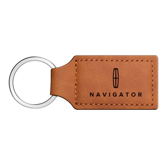 iPick Image for Lincoln Rectangular Brown Leather Key Chain - Navigator, Official Licensed