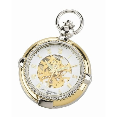 Charles Hubert Gold-finish 2-tone Brass 2-Photo Insert Pocket Watch