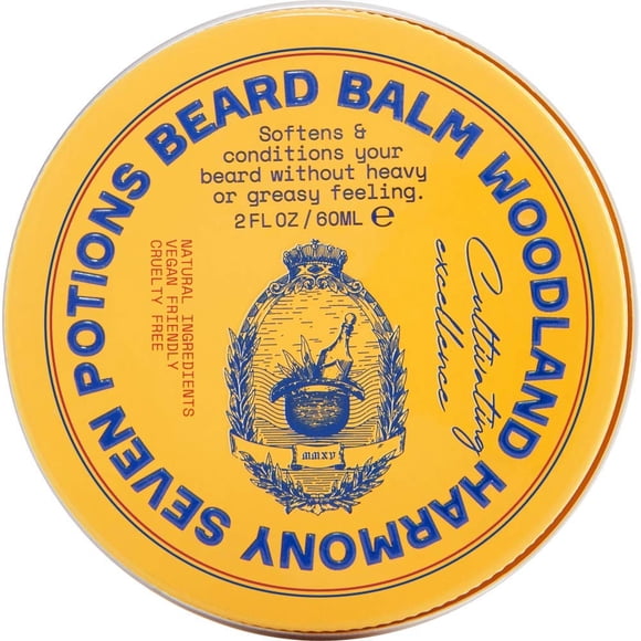 Bálsamo para barba Seven Potions de 56 ml. Suavizante 100 % natural con aceite de jojoba. Nutre, suaviza, alivia la picazón y deja una barba sana y brillante (Woodland Harmony).