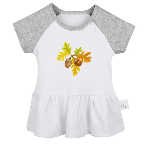 Babies Nature Acorn Pattern Dresses For Baby, Newborn Babies Skirts, Infant Princess Dress, 0-24M Kids Graphic Clothes (Gray Raglan Dresses, 6-12 Months)