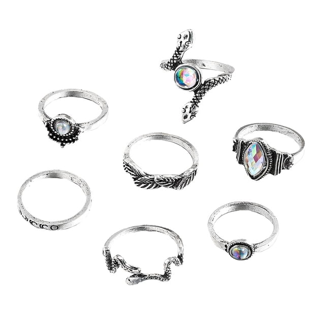 7 piezas anillos de moda anillos de dedo retro decorativos joyería de anillo en forma de serpiente