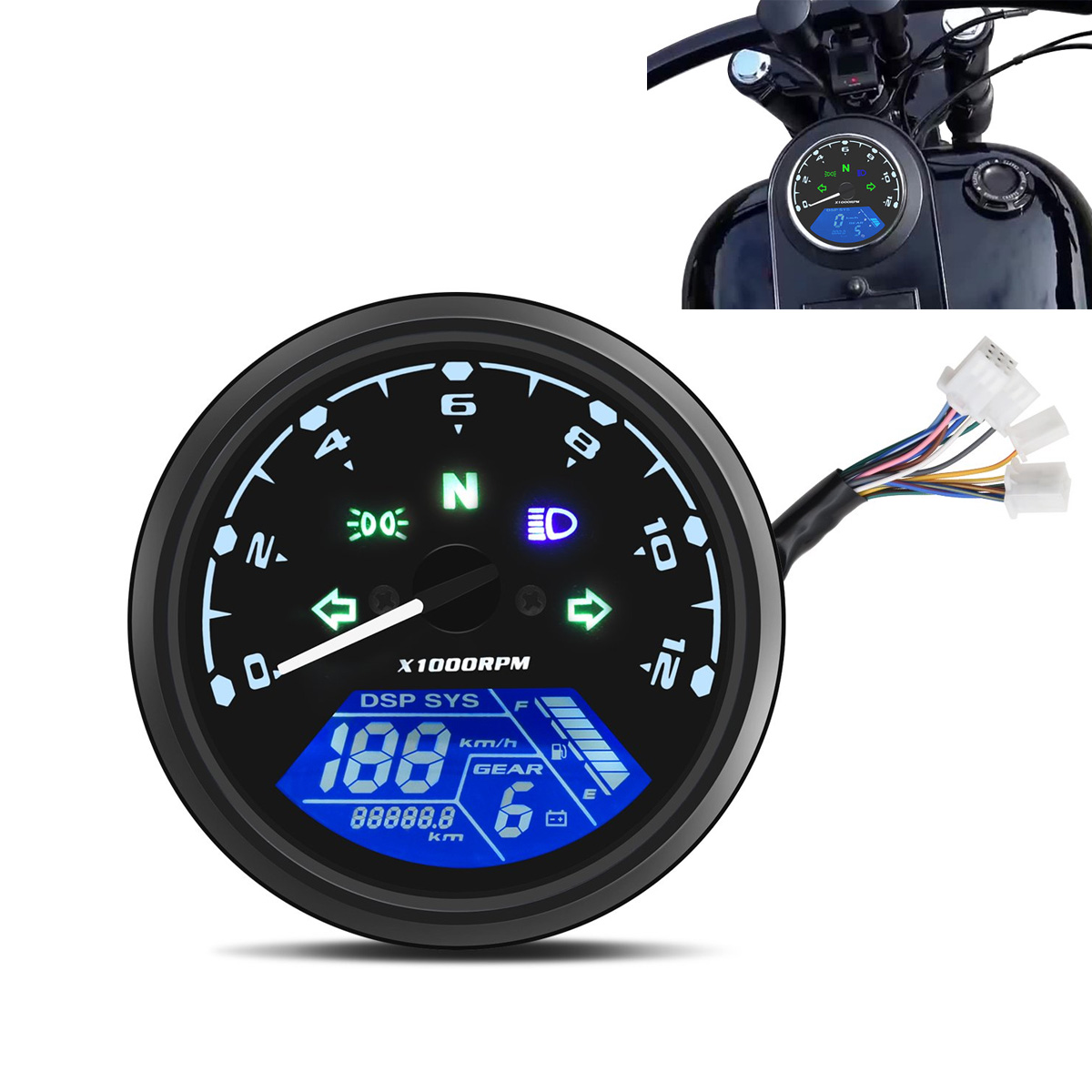 Geloo Motorcycle Speedometer LCD Digital Tachometer RPM Gauge Odometer Universal Motorcycle