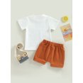 thumbnail image 4 of Faithtur Toddler Boys Summer Outfit Sets Short Sleeve Letter Print Tops + Solid Color Drawstring Shorts, 4 of 9