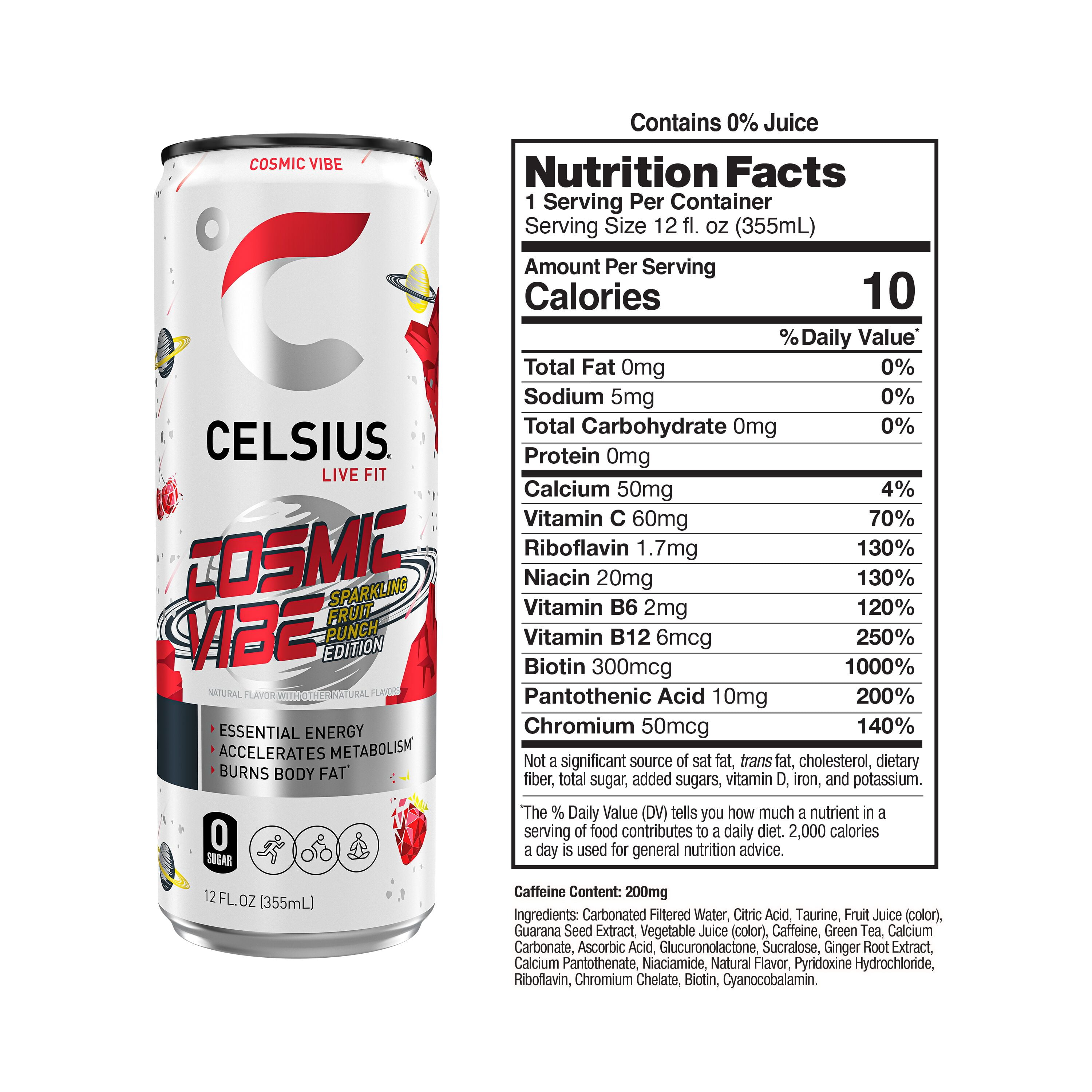 CELSIUS Sparkling Cosmic Vibe, Functional Energy Drink 12 fl oz Single Can
