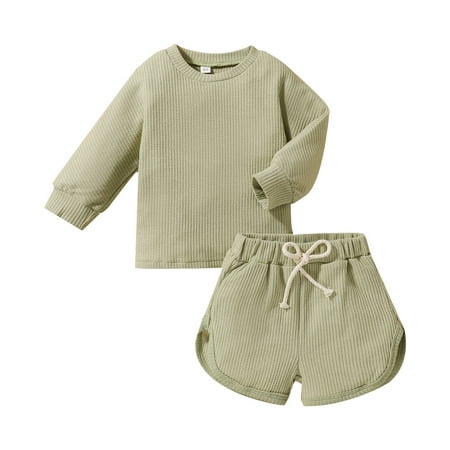 

KI-8jcuD Conjuntos Para Niños Toddler Kids Child Baby Girls Long Sleeve Blouse Tops Solid Shorts Pants Clothes Set 2Pcs Outfits 6 Month Girl Clothes Checke Crop Top Kids Female Baby Clothes Thanksgi