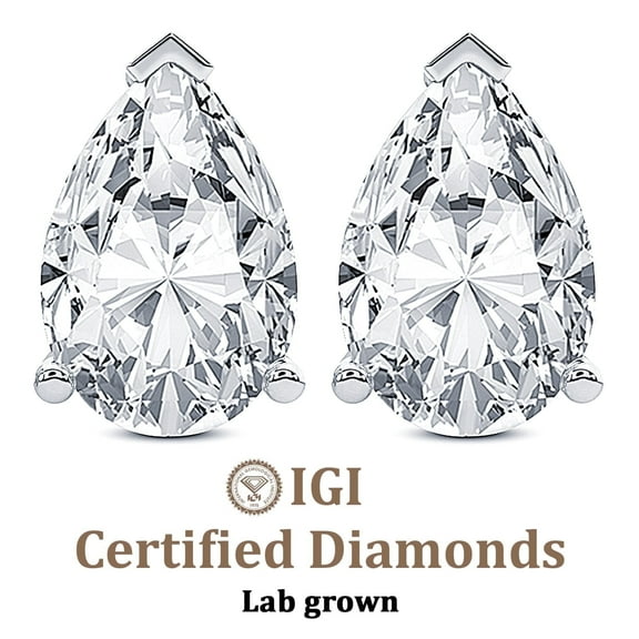 1 Carat Lab Grown Diamond Pear Shape Earring | F-G VS Quality | IGI Certified Solitaire Stud Earring | 14K White Gold | Friendly Diamonds Earrings