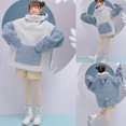 thumbnail image 3 of Sudadera de felpa YONGSHENG para mujer con capucha de gran tamaño color azul y blanco, 3 of 5