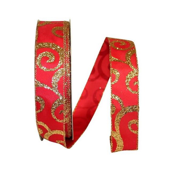 Reliant Ribbon - 92305W-035-09K, Scroll Glitter Value Wired Edge Ribbon, Gold, 1-1/2 Inch, 50 Yards