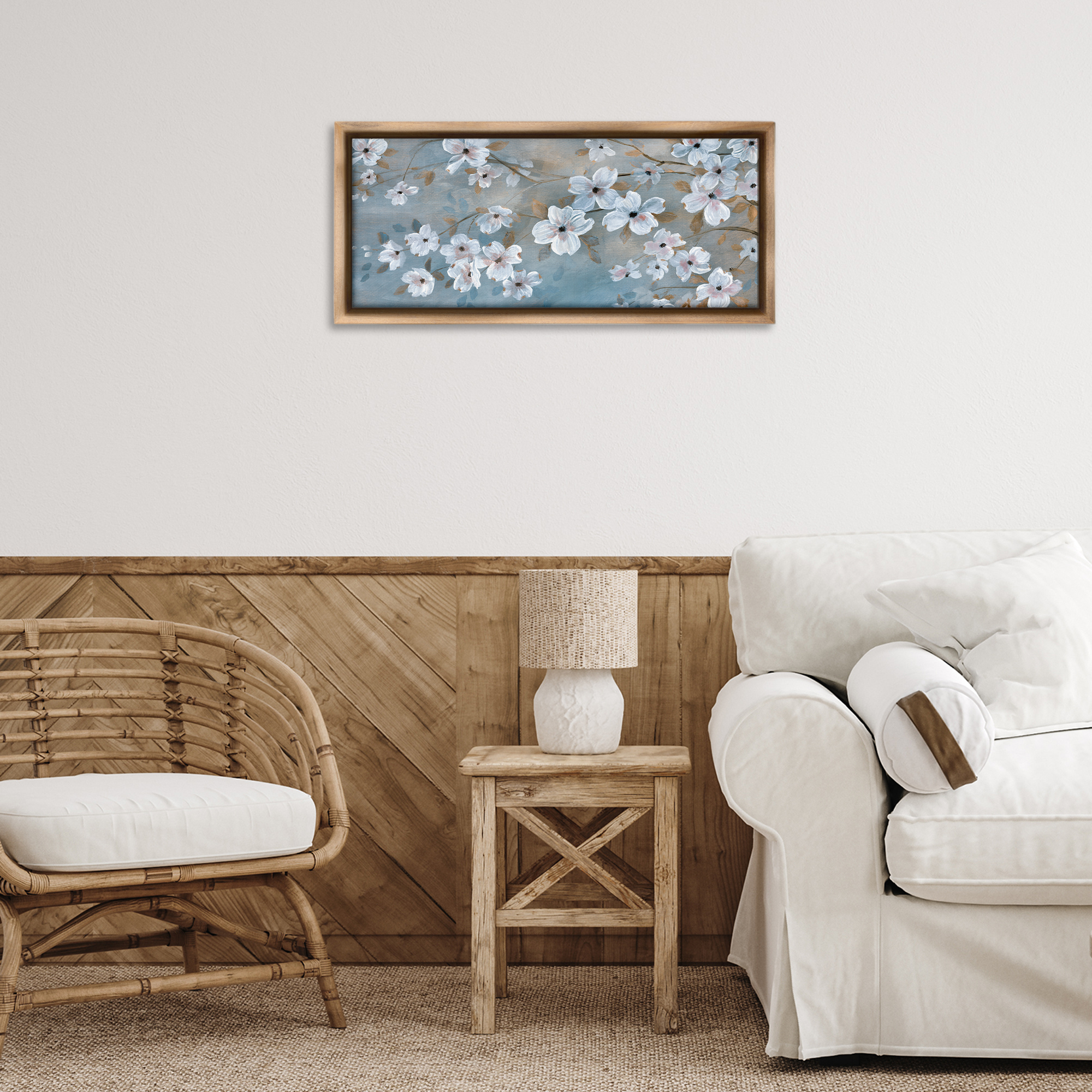 Stupell Industries Traditional Apple Blossoms Plants & Flowers Painting Brown Floater Framed Canvas Art Print Wall Art, 25 x 11