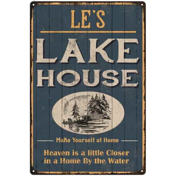 LE'S Lake House Blue Cabin Home Decor Gift 8x12 Metal 208120038368