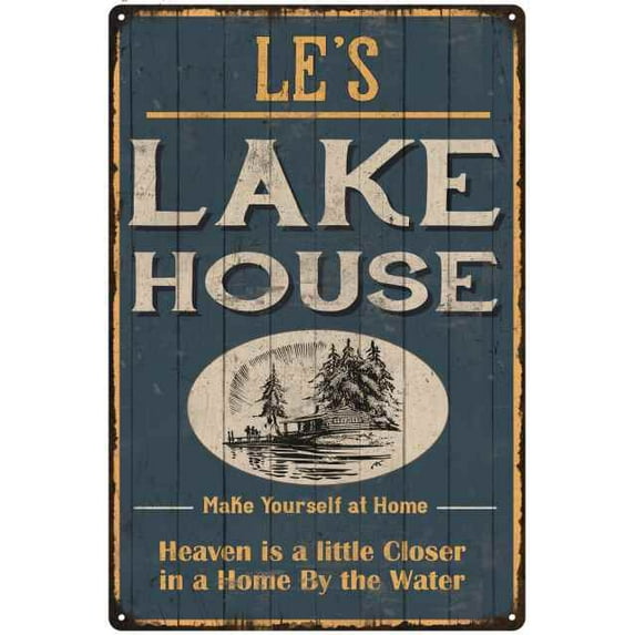 LE'S Lake House Blue Cabin Home Decor Gift 8x12 Metal 108120038368