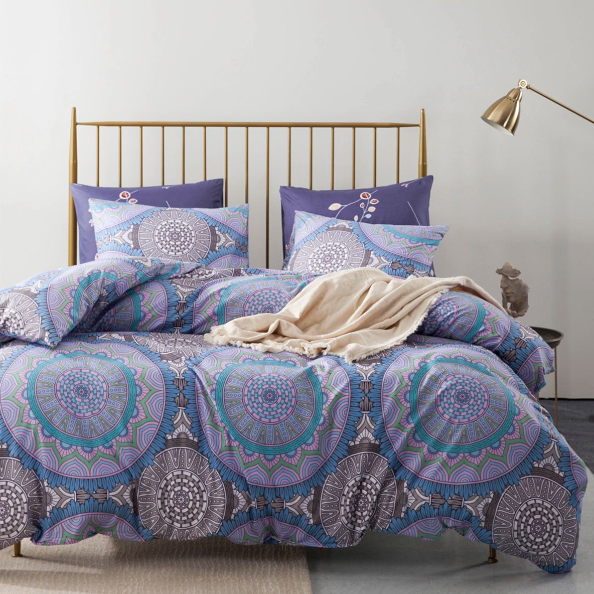 Boho Theme Purple Mandala Flowers Luxury Ethnic Exotic Bedding Duvet