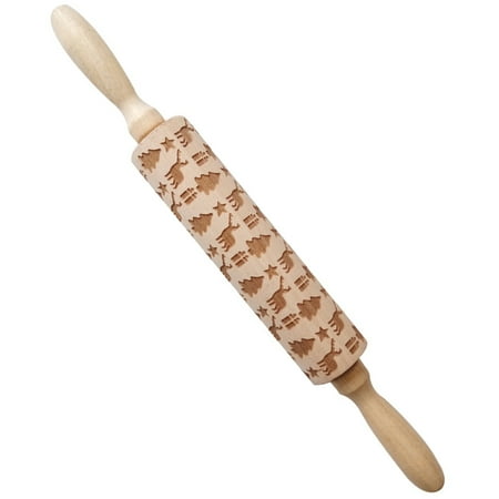 

BESTHUA Rolling Pin Christmas Print Carving Embossed with Wooden Handle
