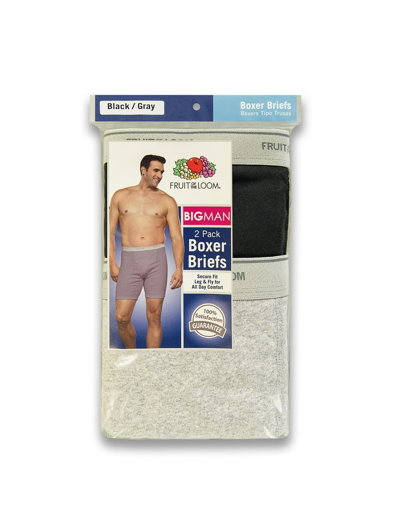 Fruit of the Loom Big Men's Black and Gray Boxer Briefs, 2 Pack
