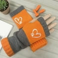 thumbnail image 2 of KKBOTIVE Women's Knitted Fingerless Gloves with Cute Embroidery, Fashion Leaky Retro Splicing Thick Warm Winter Gloves ( Orange One Size ), 2 of 4
