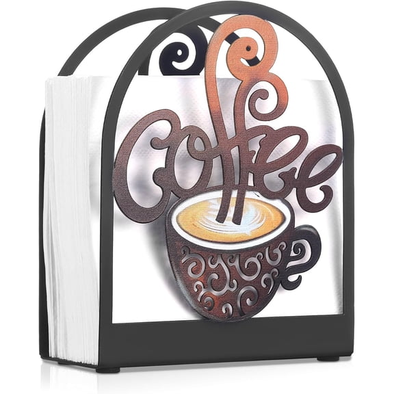 Coffee Metal Napkin Holder Kitchen Decorative Paper Towel Stand Small Napkins Holder for Coffee Bar Tabletop Tissue Stand Countertop Decor Gifts for Rustic Farmhouse Housewarming