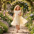 thumbnail image 6 of NIPAXO Girls Dress Summer Flutter Sleeve Crewneck Fully Lined Tiered Ruffle Flowy Boho Casual Dress for Kids, 6 of 8