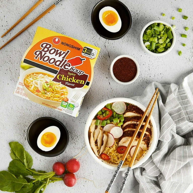 Nong Shim Hot Instant Ramen, Spicy Chicken Flavor Soup Bowl, Quick