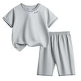 thumbnail image 2 of Antinious Casual Short Sleeve Suits for Kids,Toddler Winter Short Sleeve Outfits Sets, Solid Color Round Neck Short Sleeved Set Casual Home Clothes Short Sleeved Cropped Pants Two-piece Set ,Gray,150, 2 of 4