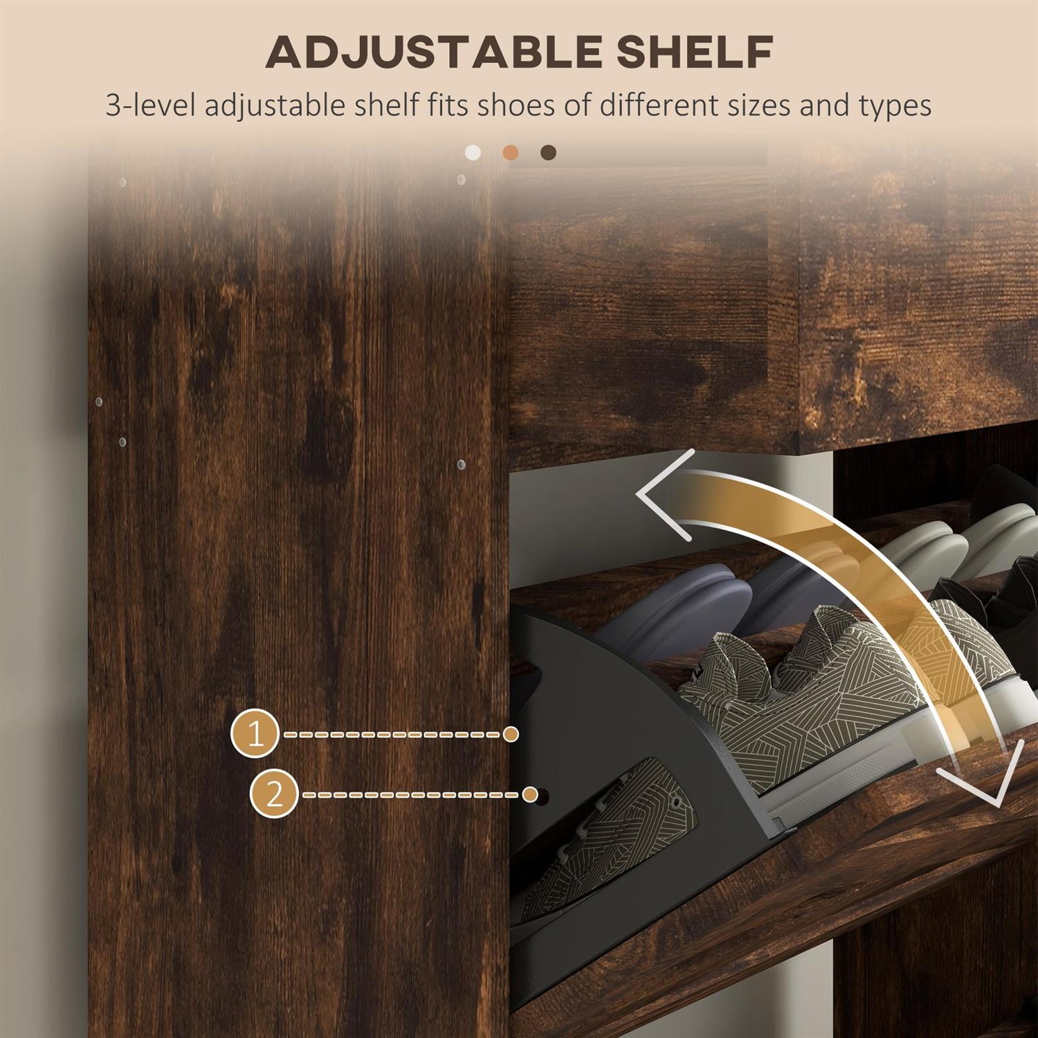 Demi Bonn 45" Shoe Storage Cabinet with Flip Drawers and Adjustable Shelves for Entryways & Hallways, Brown