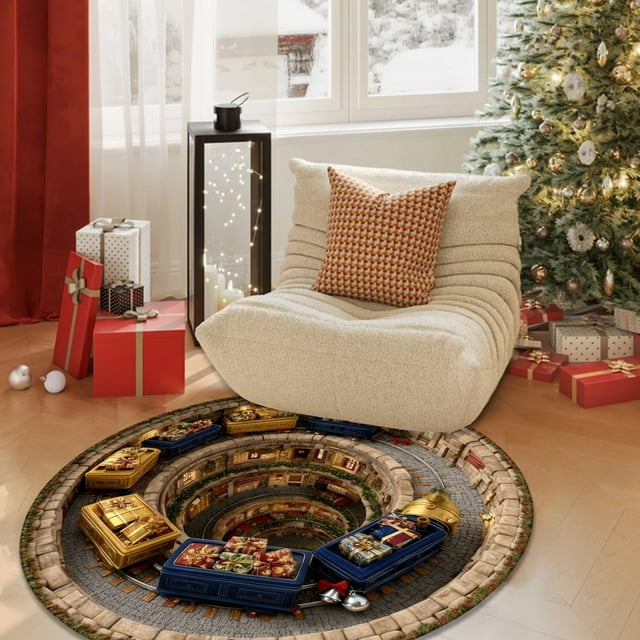 ERK Christmas Decorations 3D Printed Circular Carpet 120cm Welcome Circular Carpet For Home Outdoor And Indoor