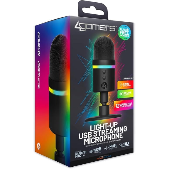 4Gamers Light Up Streaming Microphone - Compatible with PC for Gaming and Streaming