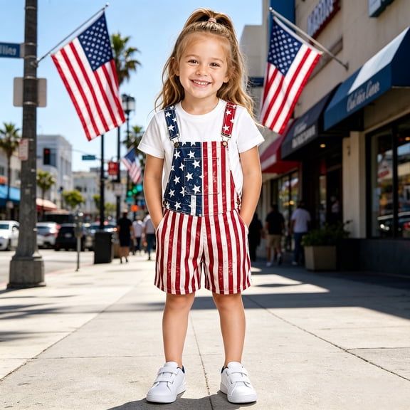 Tisuna Boys And Girls USA Anniversary 250 Years Overalls Kids American Flag Print Suspender Jumpsuit Pants Loose Fit 4Th Of July Patriotic Romper Red Size 10-11 Years