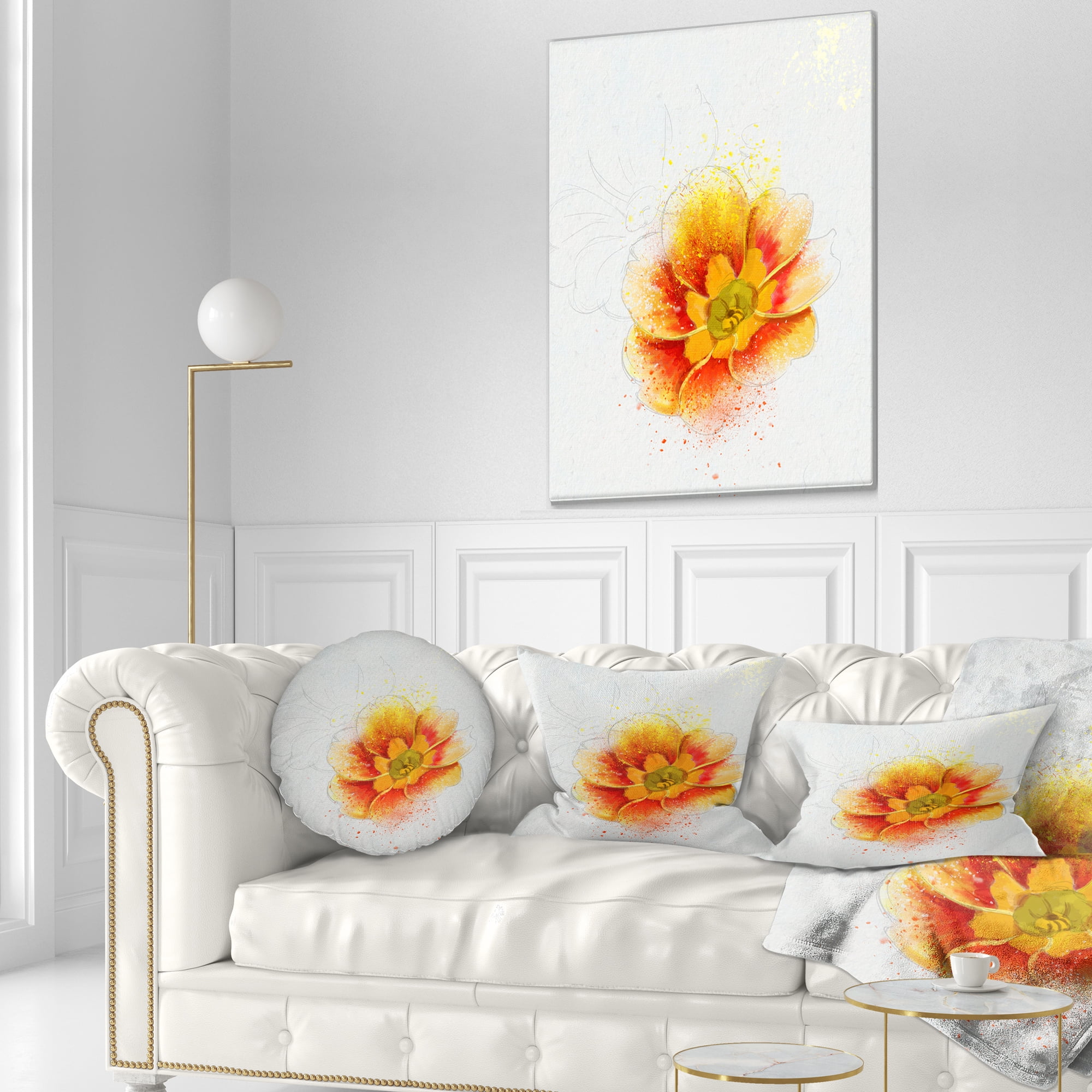 Designart Beautiful Yellow Watercolor Flower - Floral Throw Pillow - 12x20