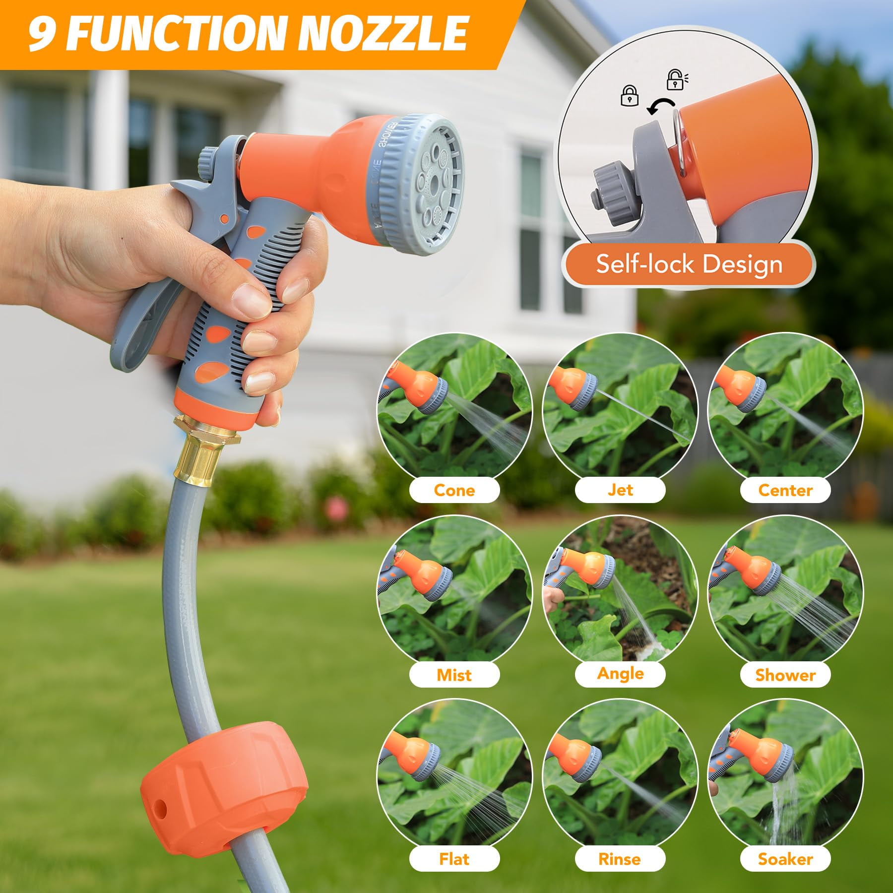 Kojooin Wall Mounted Retractable Hose Reel – Automatic Rewind, Adjustable Length Lock, 180° Swivel Bracket, Slow Return System