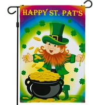 G128 - 12"x18" St. Patrick's Day Garden Flag Decoration Outdoor, Leprechaun with Pot of Gold