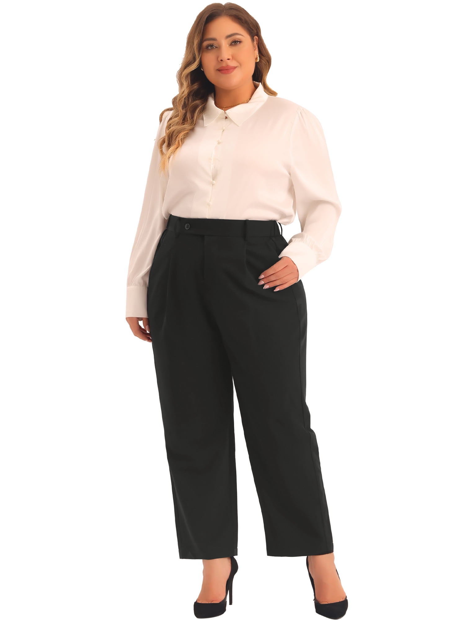 DARING DIVA Women's Plus Casual Elastic High Waisted Long Straight Pants 6X Black
