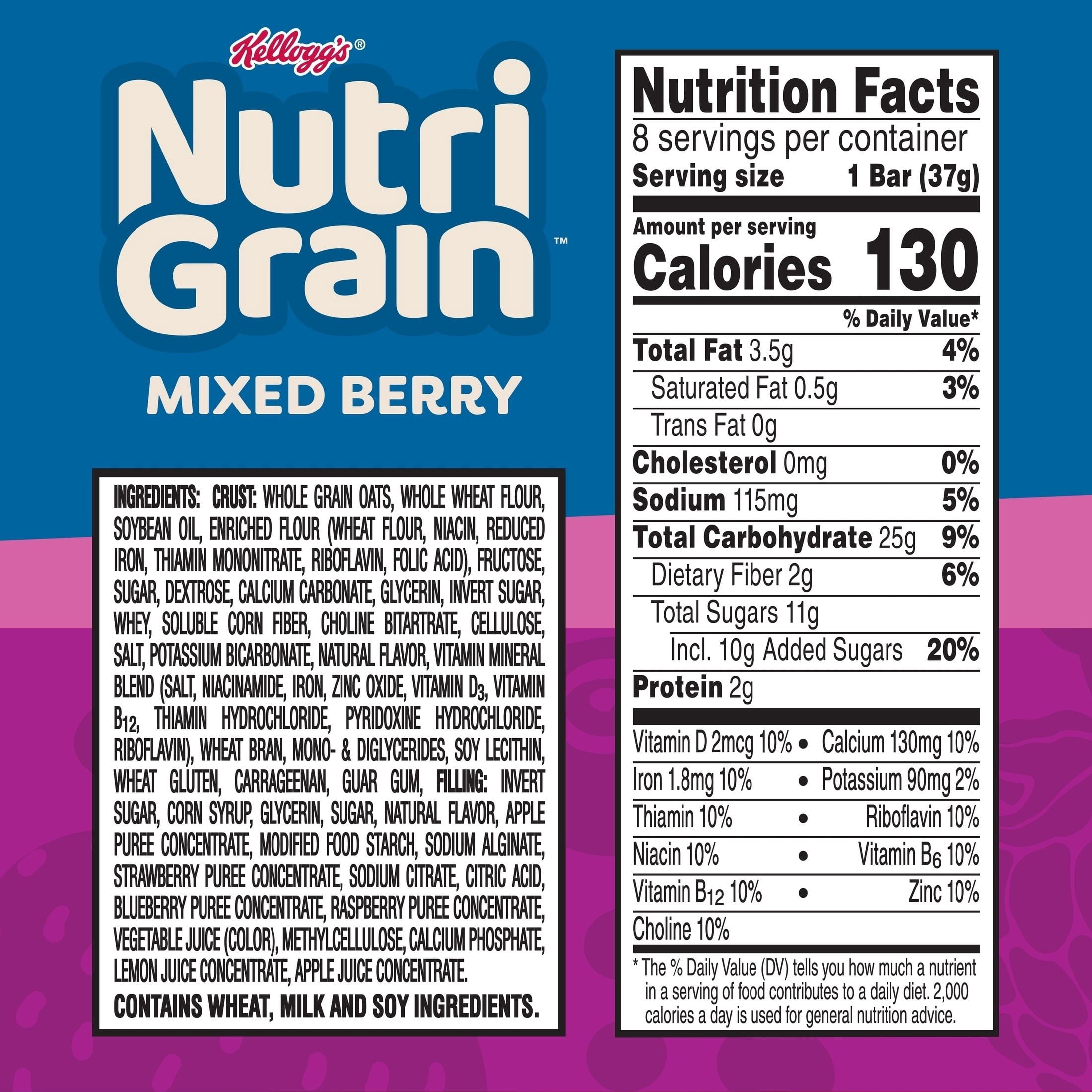 (4 pack) Nutri-Grain Breakfast Bars, Made with 10g Whole Grains, Snack Bars, Mixed Berry, 10.4oz Box (8 Count)