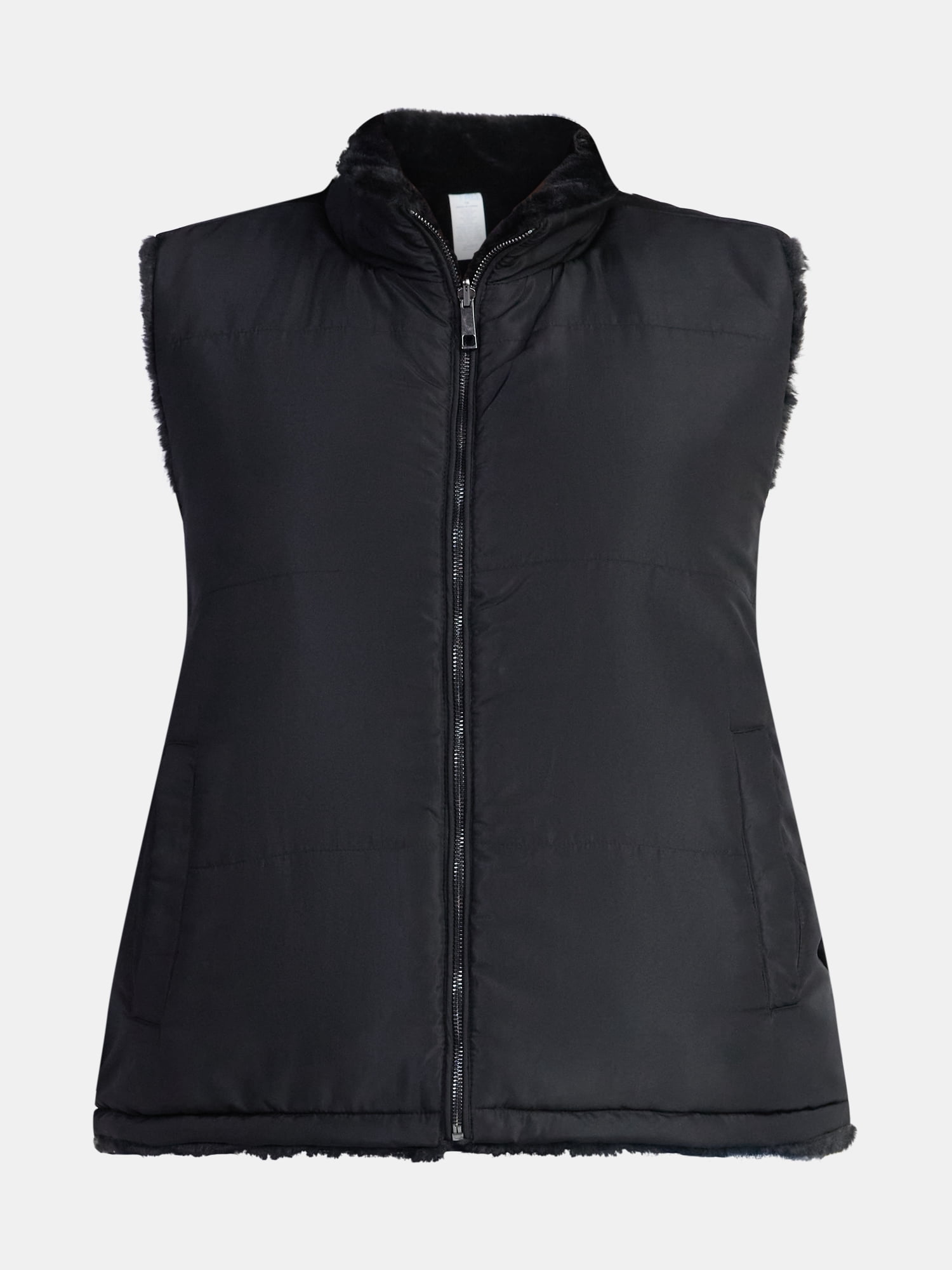 Time and Tru Women's and Women's Plus Faux Fur Reversible Vest, Sizes XS-2X
